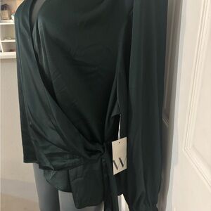 Green Wrap Tie Front Blouse